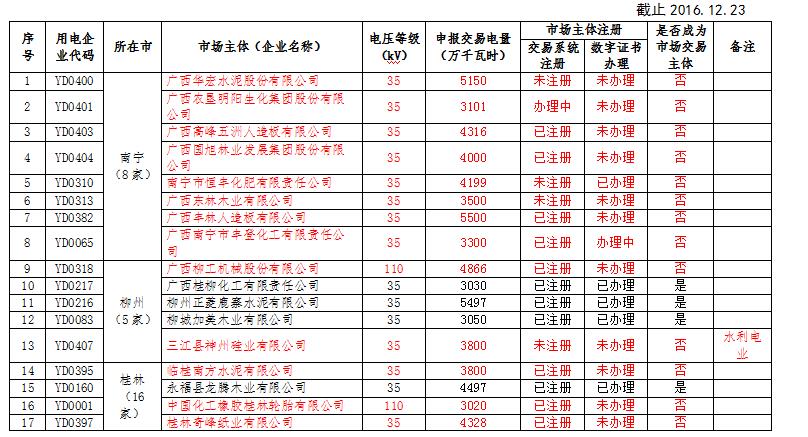 廣西電力市場交易主體名單