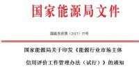 國家能源局印發(fā)《能源行業(yè)市場主體信用評價工作管理辦法（試行）》