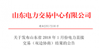 山東2018年1月電力直接交易（雙邊協(xié)商）結(jié)果：<font color=