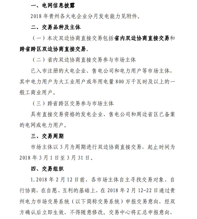貴州2018年3月雙邊協(xié)商直接交易展開