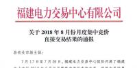 福建2018年8月份月度集中競(jìng)價(jià)直接交易結(jié)果：成交電量1359億千瓦時(shí)