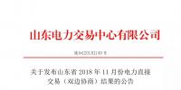 關(guān)于發(fā)布山東省2018年11月份電力直接交易（雙邊協(xié)商）結(jié)果的公告