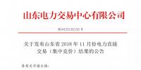 關(guān)于發(fā)布山東省2018年11月份電力直接交易（集中競價）結(jié)果的公告