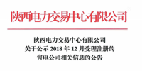 陜西電力交易中心發(fā)布了《關于公示2018年12月受理注冊的售電公司相關信息的公告》