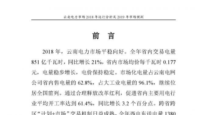 云南電力市場(chǎng)2018年運(yùn)行分析及2019年市場(chǎng)預(yù)測(cè)